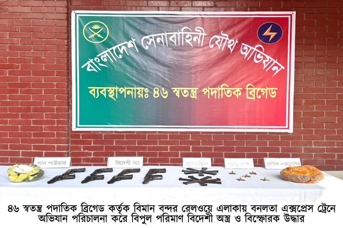 চাঁপাইনবাবগঞ্জ থেকে ঢাকাগামী ট্রেন থেকে বিপুল অস্ত্র ও বিস্ফোরক উদ্ধার : আটক ৪